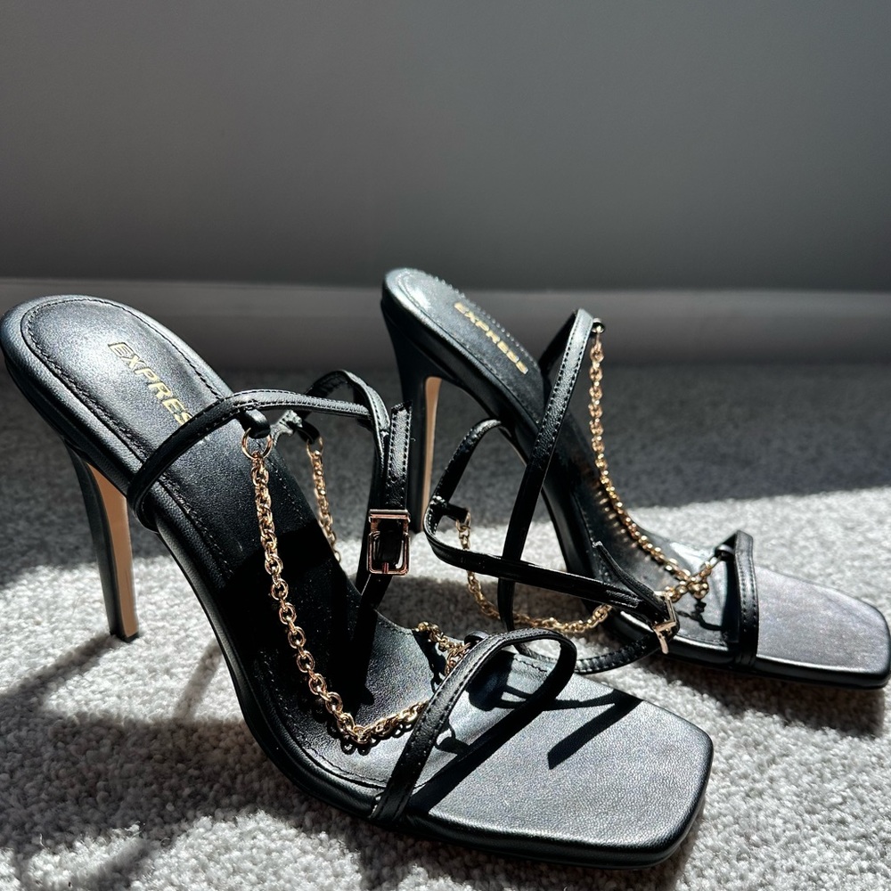 NWT Express Strappy Heeled Sandals, Black, Size 8